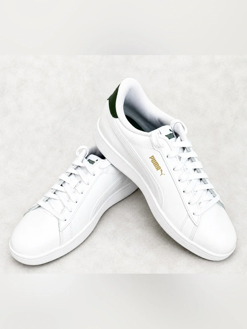 Puma Ace Court Men’s White Leather Sneakers Green Heel Size 11